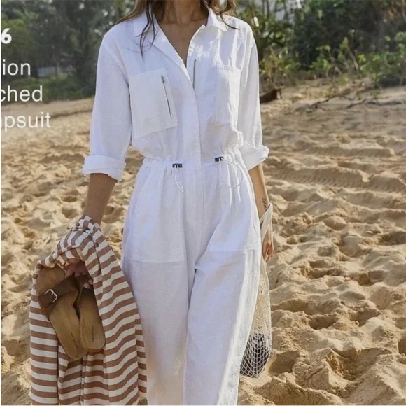 Outerknown Organic Cotton Station Jumpsuit, White - Picture 3 of 8